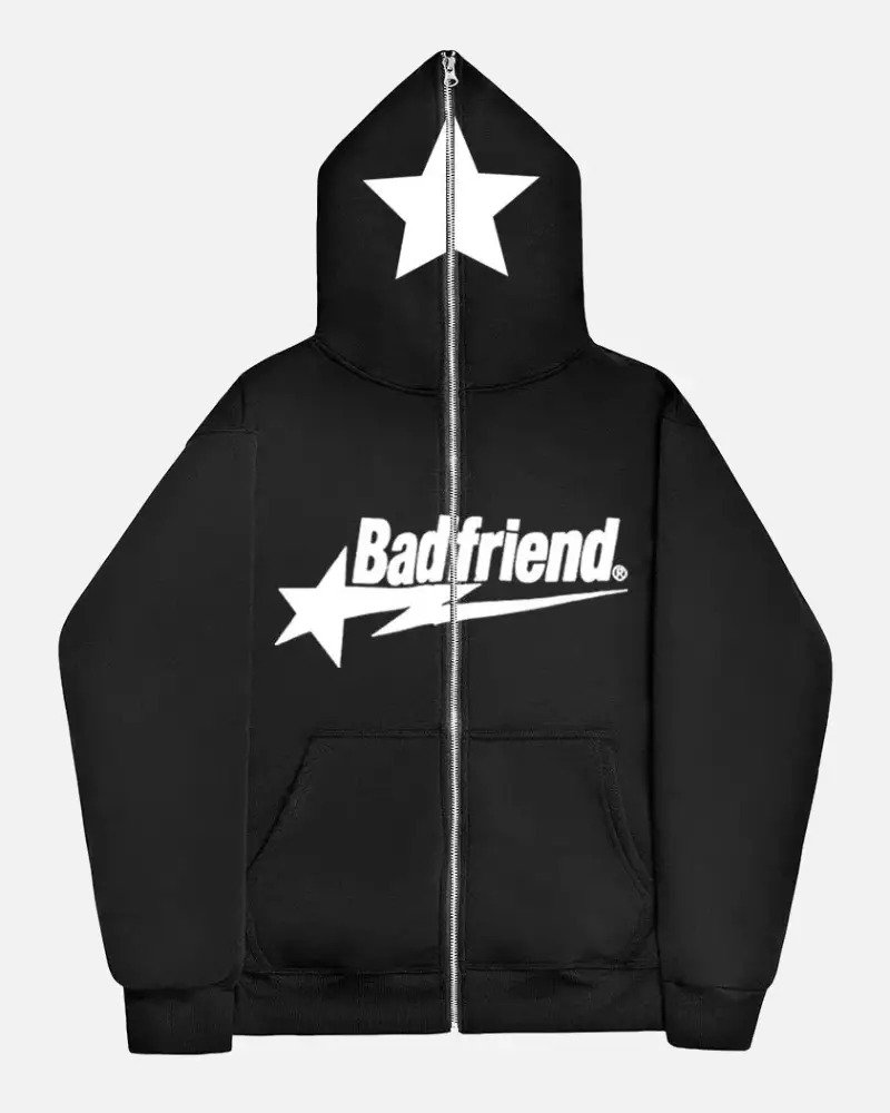 Bad Friend Full Zipper Hoodie Black/White