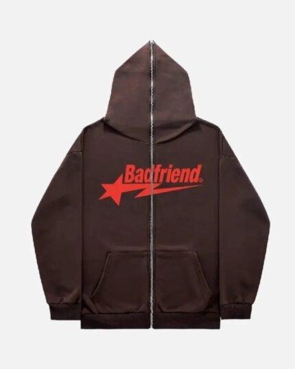 Bad Friend Full Zipper Hoodie Brown/Red